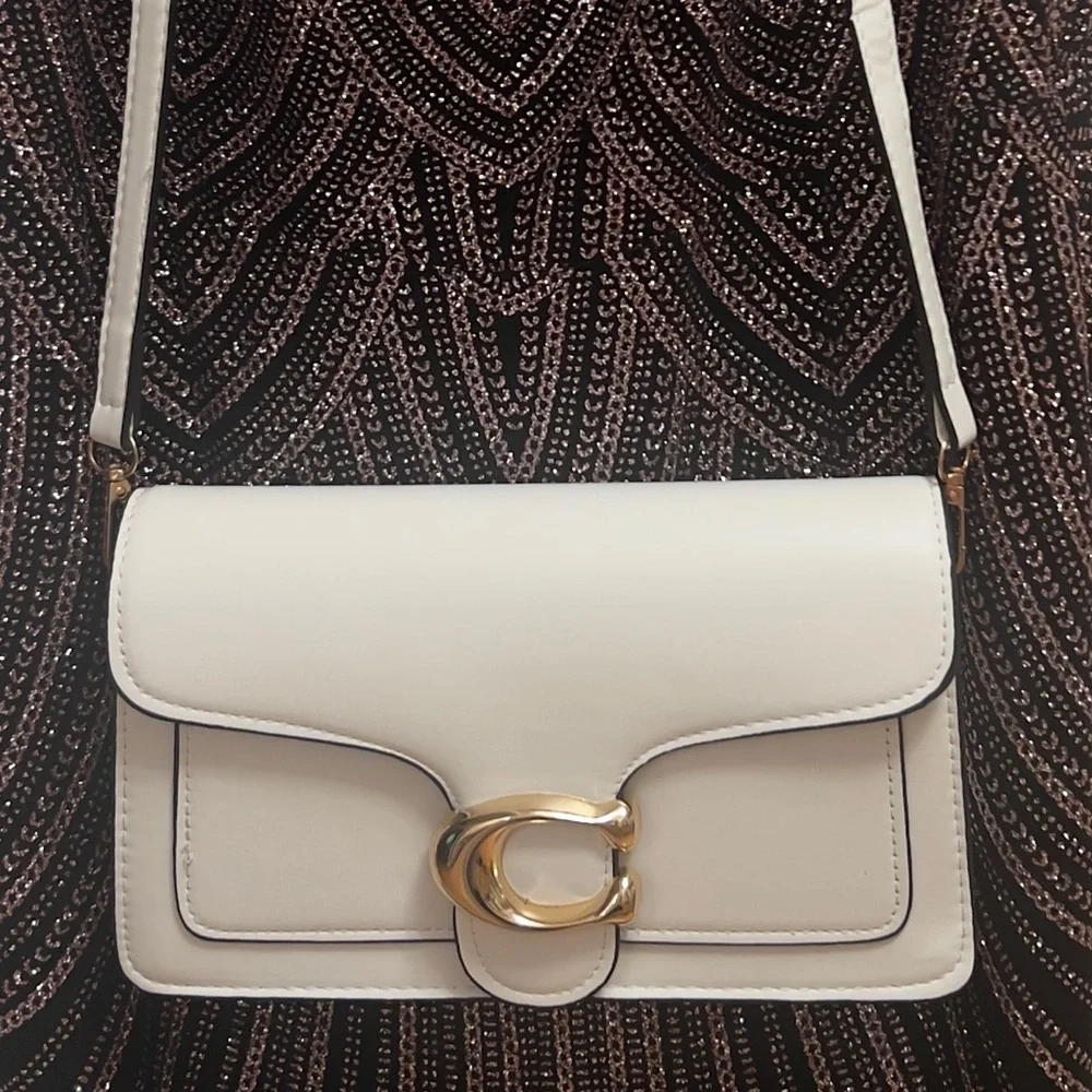 White Leather Crossbody Bag with Gold Accent, brand new